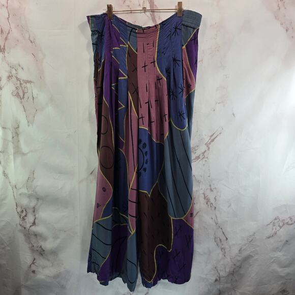 Vintage Pants Womens 1X 2X Harem Palazzo Artsy To Wear 90s 80s Teal Pink Brown - Picture 1 of 15